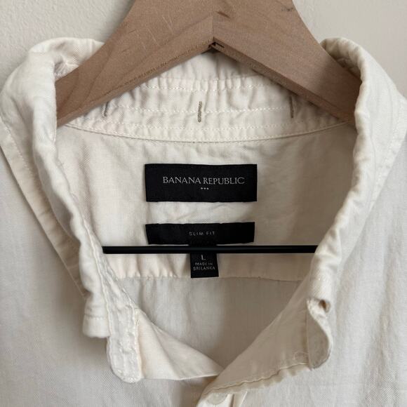 Banana Republic Mens 100% Cotton Cream Shirt Button Up Top Size Large Slim Fit - Picture 2 of 11